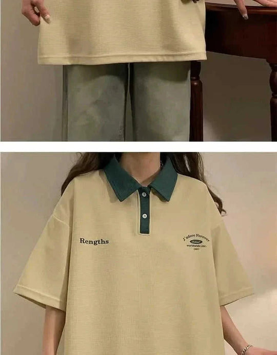 vintage cotton polo shirt | loose fit short sleeve top | casual womens polo | energy saving