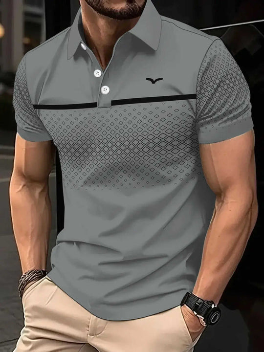 Men's Slim-Fit Printed Lapel Short-Sleeve Polo Shirt S - color variant display