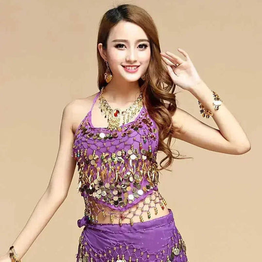 sequined dance top | chili red bra top | stretchable dance costume | energy saving