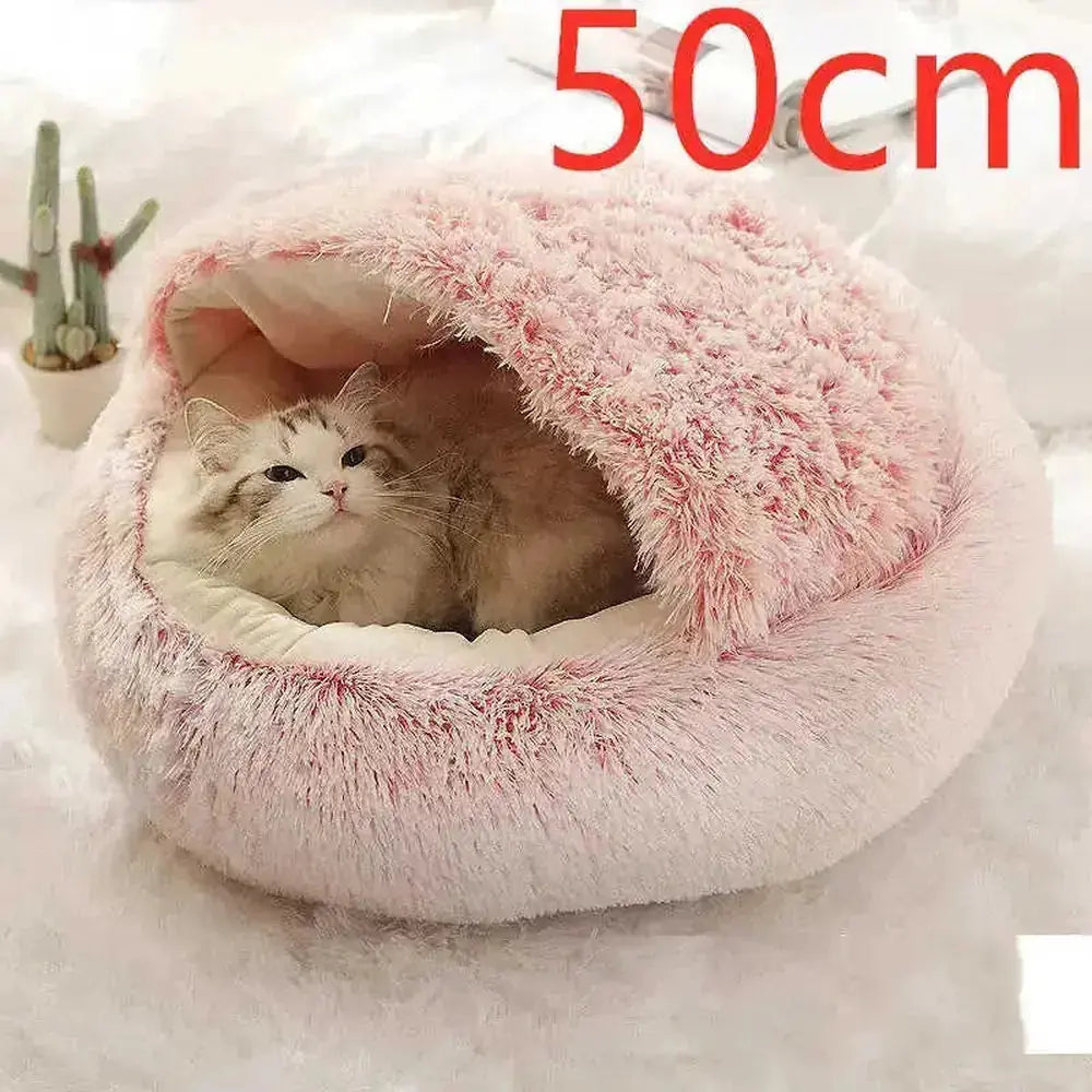 2-in-1 Dog & Cat Bed - Round Plush Warm Winter Pet House - view 71 (material: fleece, cotton | pattern: check | season:...