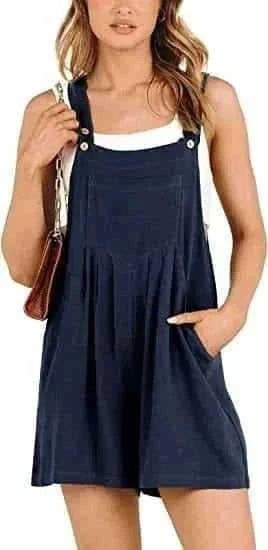 adjustable strap overalls | loose fit short jumpsuit | cotton blend romper | ultrasonic cleaning