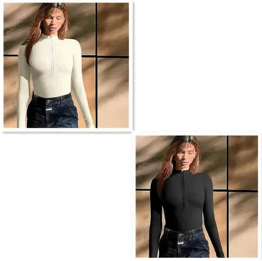 seamless shapewear jumpsuit | long sleeve bodysuit for women | slimming romper with zipper | energy saving