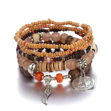 boho tree of life bracelet set | wooden beads bracelet for women | elastic chain bangle jewelry | ultrasonic cleaning