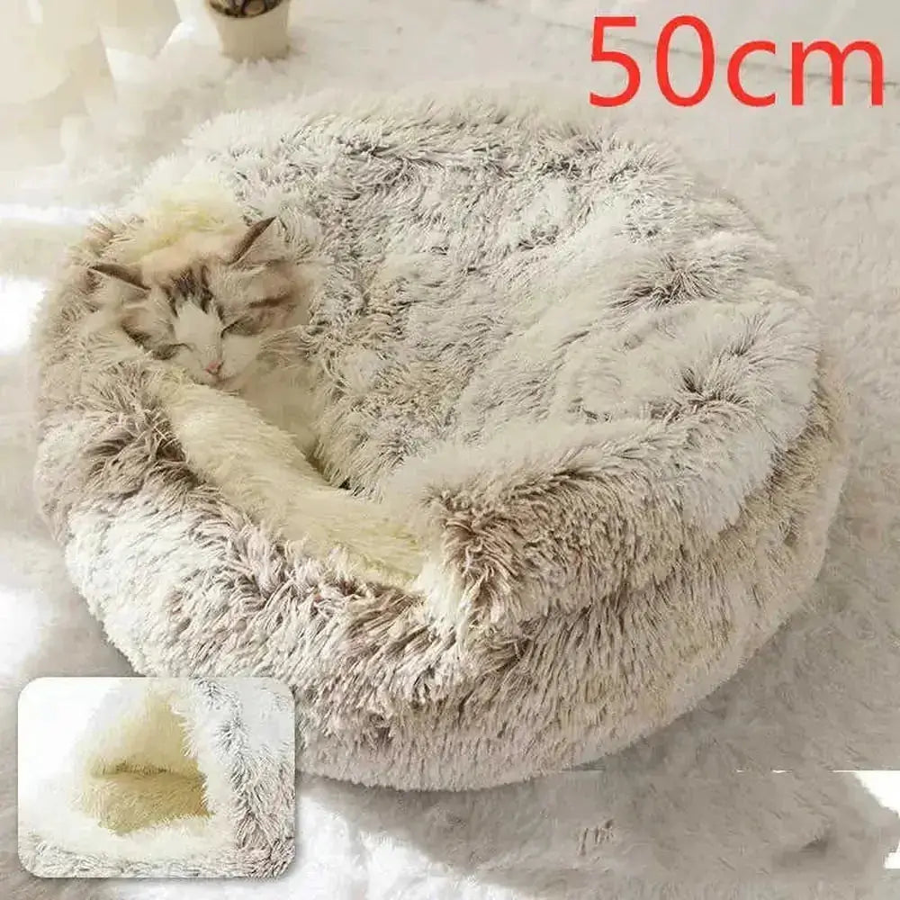 2-in-1 Dog & Cat Bed - Round Plush Warm Winter Pet House - view 67 (material: fleece, cotton | pattern: check | season:...