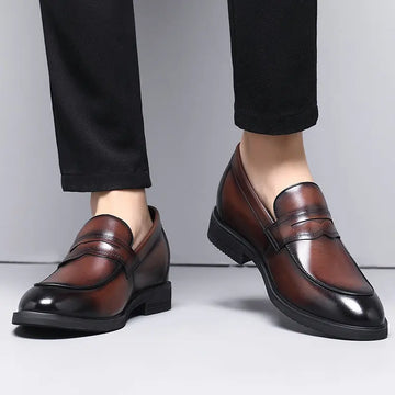Cowhide Business Formal Wear Men's Slip-on Invisible Height Increasing Leather Shoes Meifu Market