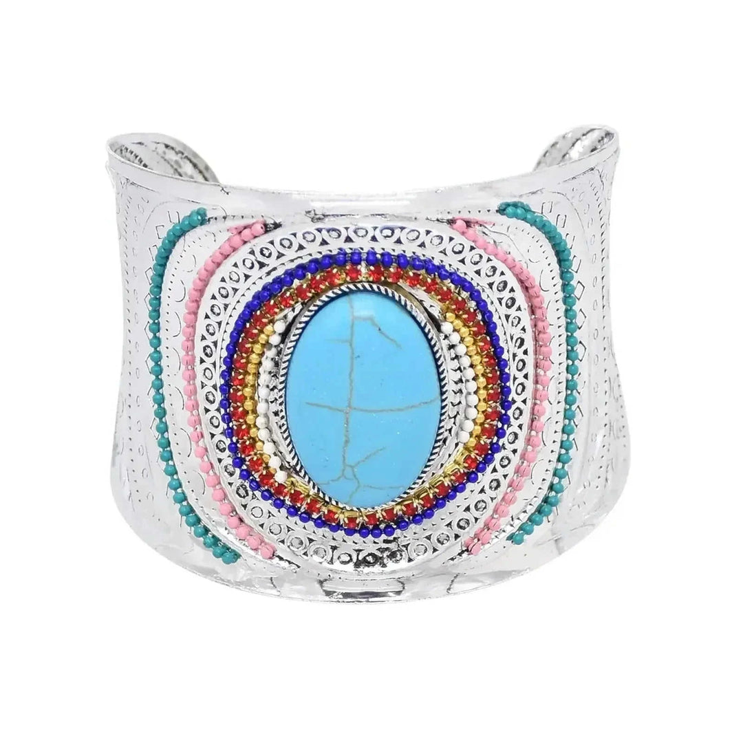 elastic turquoise bracelet | adjustable boho bangle | vintage tribal jewelry | ultrasonic cleaning