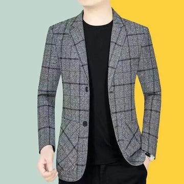 Business Casual Suit Coat Men's Spring And Autumn Middle-aged Men's Plaid Suit - Meifu Market