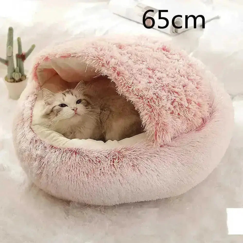 2-in-1 Dog & Cat Bed - Round Plush Warm Winter Pet House - view 15 (material: fleece, cotton | pattern: check | season:...