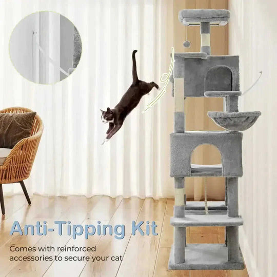 66 Inch Cat Tree Tower, Large Multi-Cat Climbing Extended Platform, Hammock, Pet House For Indoor Cats And Kittens Play -...