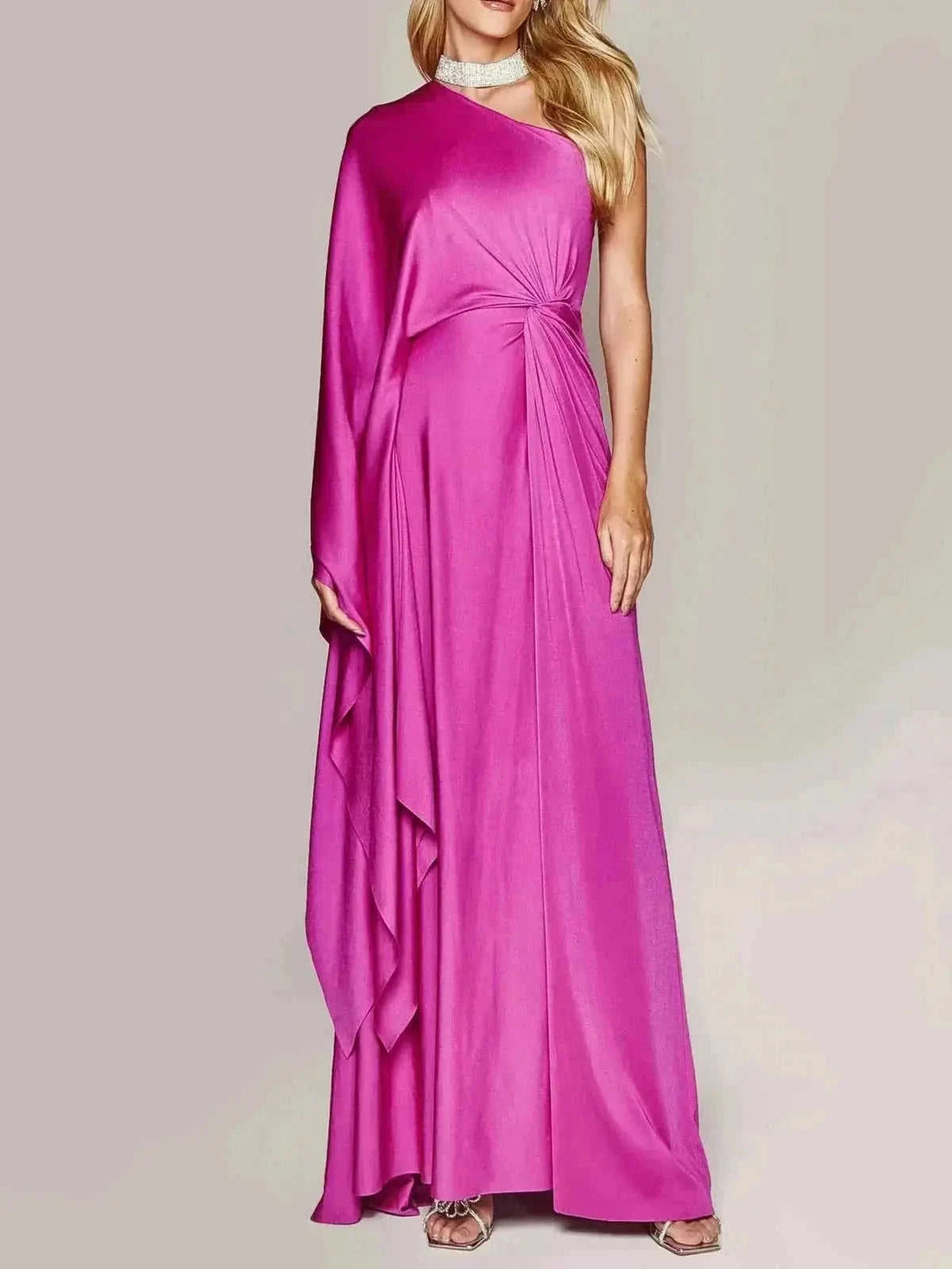 one shoulder maxi dress | chiffon fabric long dress | floor length evening gown | ultrasonic cleaning