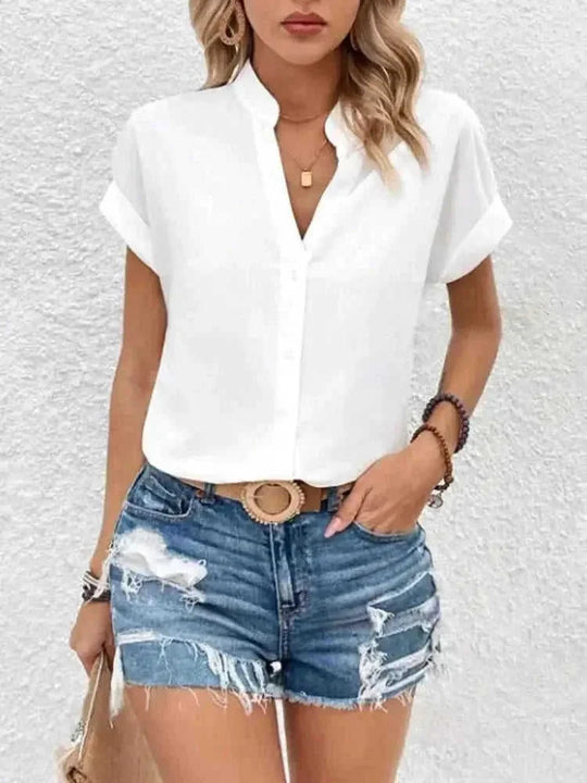 Fashionable Spring Summer Women's Solid Color Batwing Sleeve Short Sleeve Shirt Stylish Casual Top for Ladies XXL - revers...