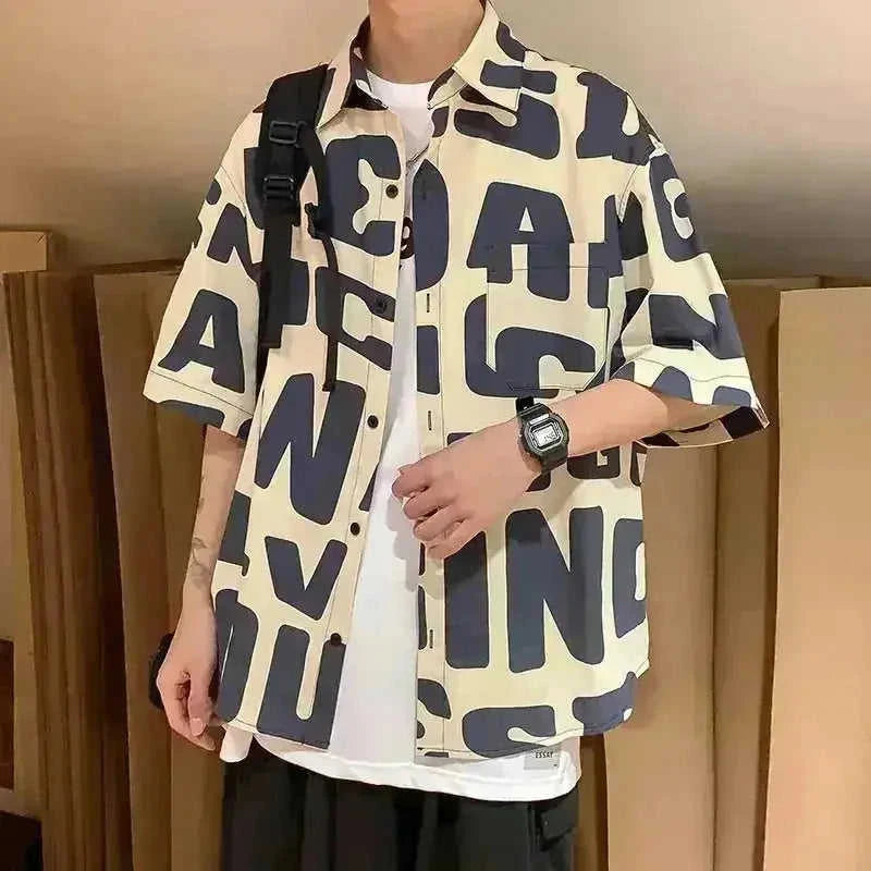 American hip hop short sleeve shirt men''s thin loose shirt in summer - Meifu Market