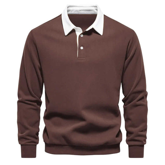 Men's Fashion Casual Versatile Long Sleeves Polo Collar Sweater Navy Blue - available style options