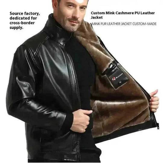 mens fur lined leather coat | genuine leather coat with velvet | heavy duty winter coat | energy saving