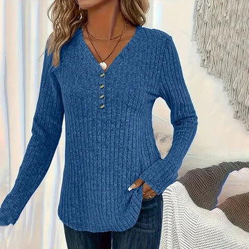 Womens Long Sleeves Ribbed Knit Tunic Shirts V Neck Button Down Tops Casual Tee Shirt Blouses Meifu Market