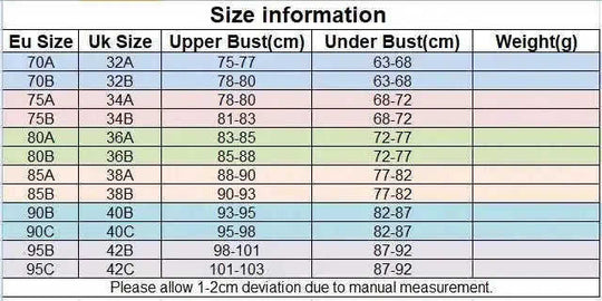 No steel ring underwear 80B - size and dimension reference
