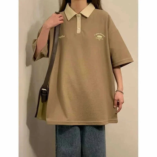 vintage cotton polo shirt | loose fit short sleeve top | casual womens polo | energy saving