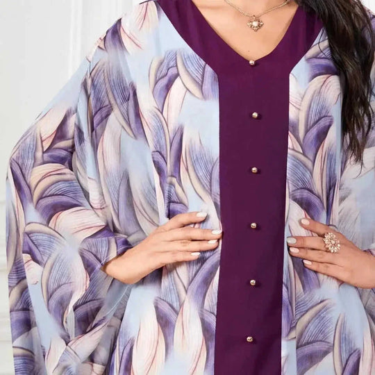 arabic print maxi dress | long sleeve floral dress | muslim modest clothing | energy saving