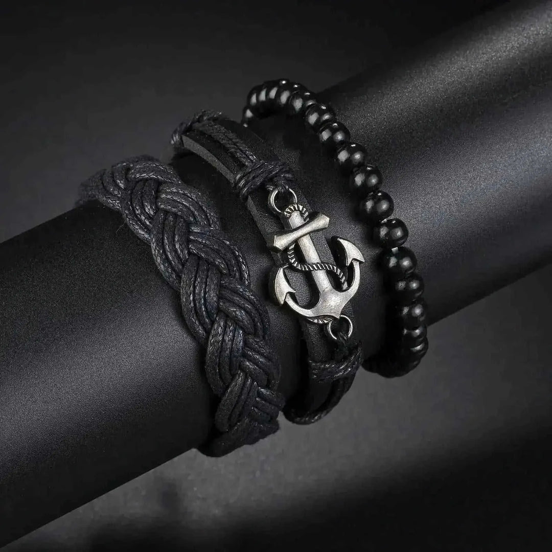 braided leather bracelet for men | vintage charm wood beads | adjustable wrap wristband | ultrasonic cleaning