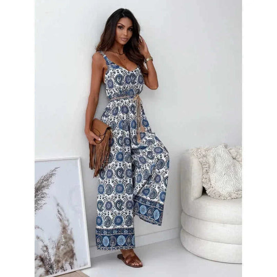 bohemian wide-leg pants | elastic waistband pants | flowy one-piece pants | ultrasonic cleaning
