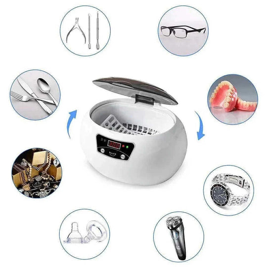 stainless steel tank construction | 600ml capacity ultrasonic cleaner | jewelry and glasses cleaner | ultrasonic cleaning
