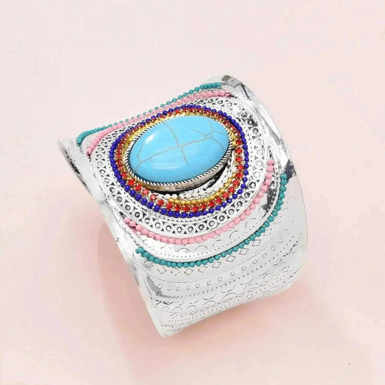 elastic turquoise bracelet | adjustable boho bangle | vintage tribal jewelry | energy saving