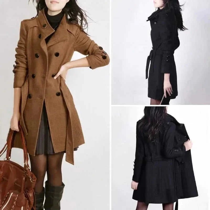 womens wool trench coat | double-breasted wool coat | warm winter trench coat | energy saving