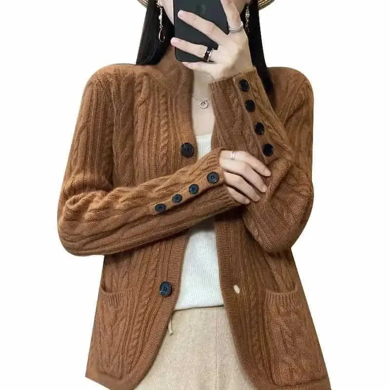 pure wool cardigan women | loose fit knitted coat | stand collar sweater | ultrasonic cleaning