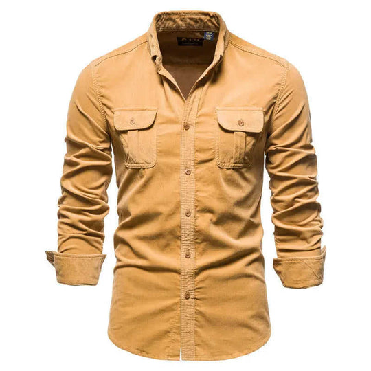 Cotton Japanese Corduroy Slim Casual Men's Shirt Red - size and dimension reference