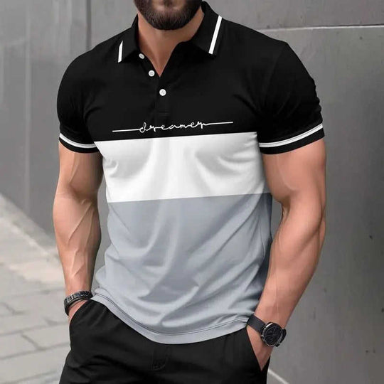 Men's 3D-Printed Short-Sleeve Polo Shirt - Bold Graphic Button-Up Top - Meifu Market