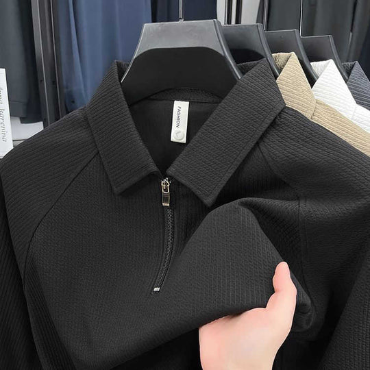 Waffle Polo Half-Zip — Men's Relaxed Long Sleeve Layering Shirt