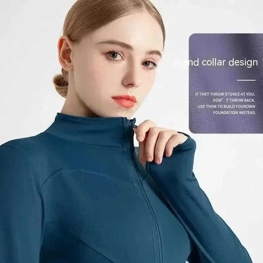 quick-dry yoga jacket | slim fit workout jacket | moisture wicking sports top | ultrasonic cleaning