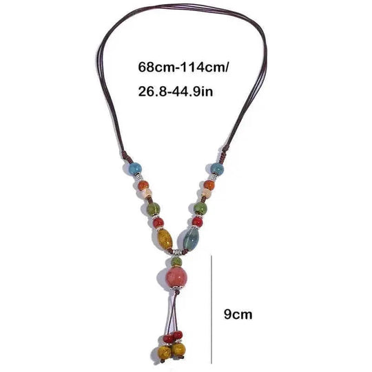 retro ceramic beaded necklace | hollow leaf pendant necklace | layered boho necklace for women | ultrasonic cleaning