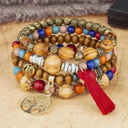 elastic bangle bracelet set | wooden beads jewelry | adjustable tree of life bracelet | ultrasonic cleaning