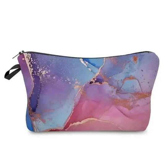 marble pattern makeup bag | vegan leather cosmetic organizer | waterproof cosmetic pouch | energy saving