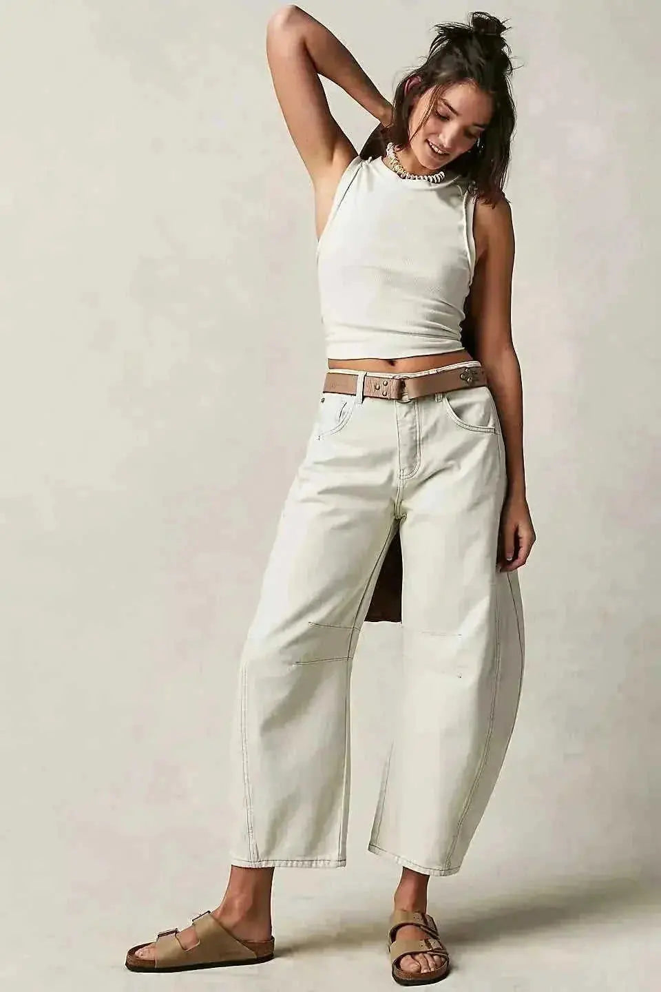 low-waist wide-leg pants | washed denim fabric | high-rise casual trousers | energy saving