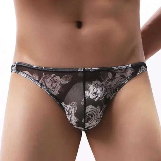 Men's Mesh Floral Print Briefs Low-Rise Breathable Underwear Meifu Market