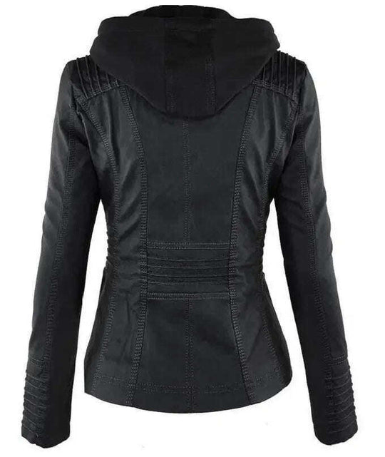 Fashion Detachable Hooded Jacket With Pockets Casual Solid Color Zipper Long Sleeve Leather Coat Autumn Winter Women's Clothing Meifu Market