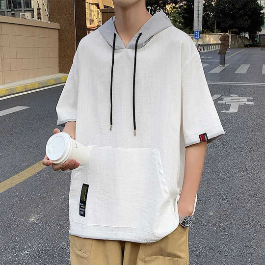 Mens Loose-fitting Casual Mock Two-piece Short-sleeve Shirt XL - angle view with summer fashion two piece patchwork shirt ...