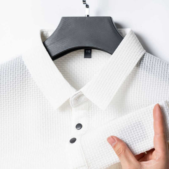 Ice Silk Polo-Collar Tee — Men's Cool-Touch Jacquard Summer Shirt