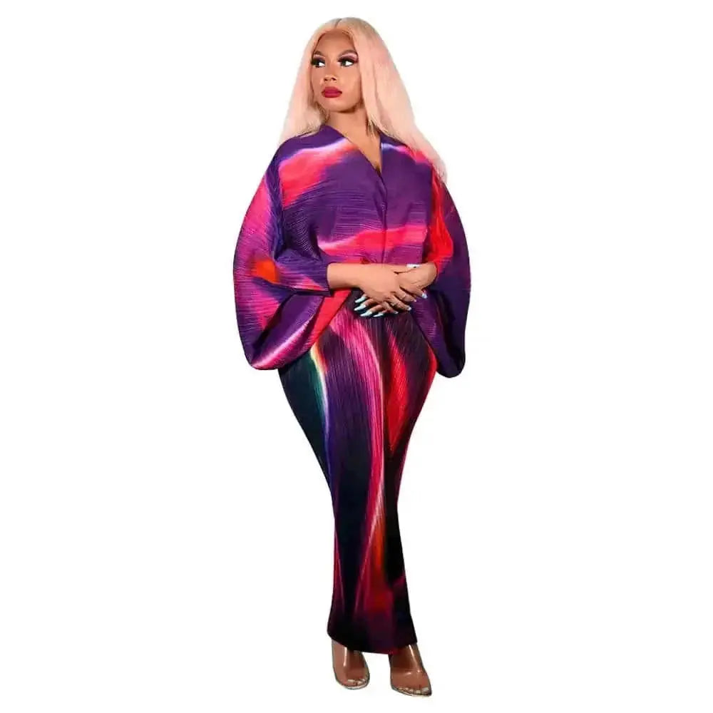 v-neck batwing sleeve dress | floral print maxi dress | chiffon material summer dress | energy saving