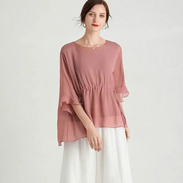 plus size silk blouse | womens short-sleeved blouse | slimming summer blouse | energy saving