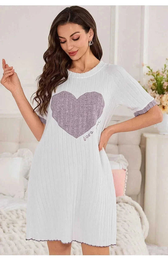 casual short sleeve pajamas | embroidered sleepwear for women | cotton blend nightwear | energy saving