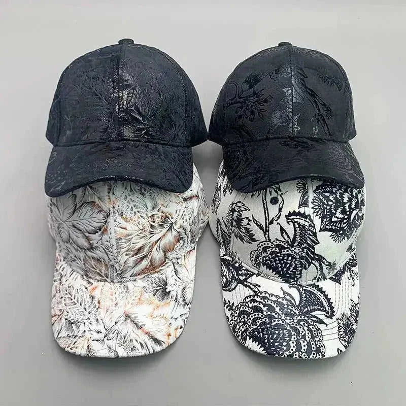 Korean Style Pure Leather Printing Baseball Caps 56to60cm - side view showing details