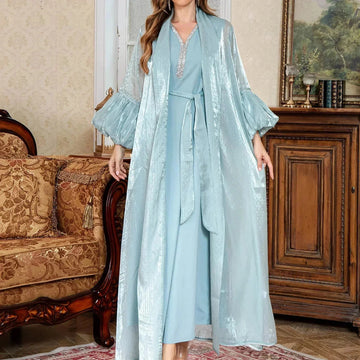 elegant two-piece dress set | premium chiffon fabric | floor-length abaya dress | ultrasonic cleaning
