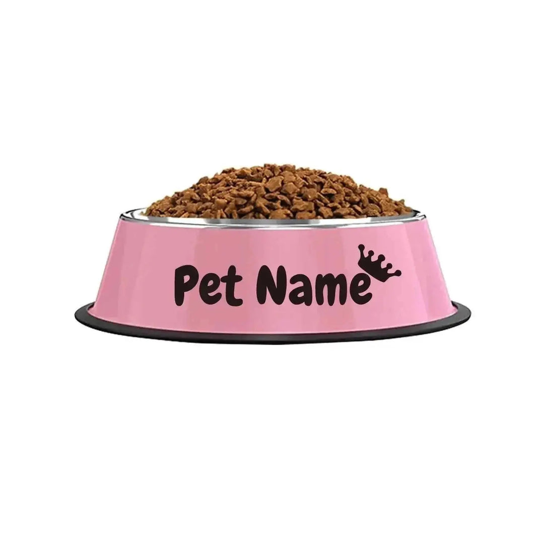 Customizable Stainless Steel Dog Bowl, Non-Slip Pet Food and Water Bowl with Personalized Name for Dogs Red-crown - color ...