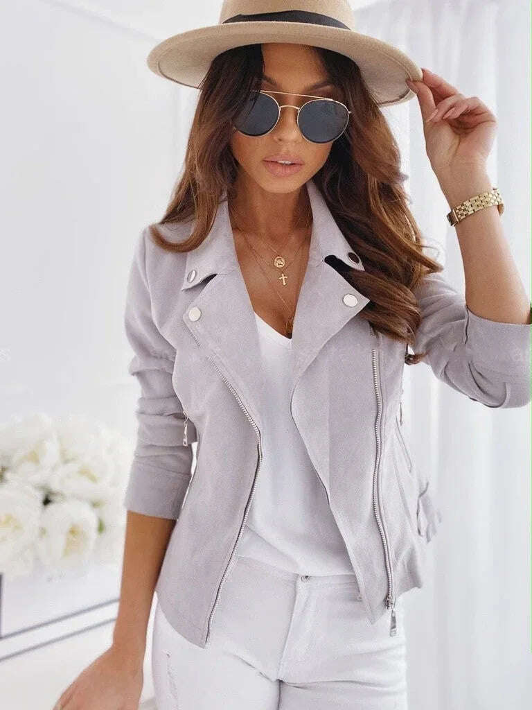 Zip-up Lapel Jacket With Pockets Ins Fashion Long Sleeve Short Tops Women's Clothing Meifu Market