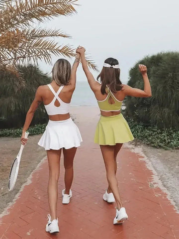 moisture-wicking fabric | built-in shorts tennis dress | seamless all-in-one suit | energy saving