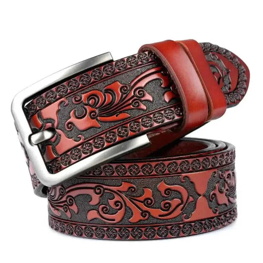 genuine leather belt for men | full grain cattlehide leather | heavy duty brass buckle | energy saving