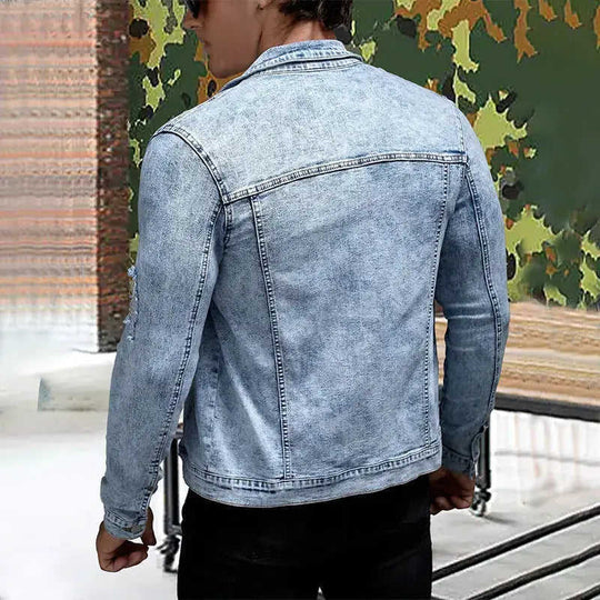 Men's Shirt Denim Shirt Jacket Trendy Simple All-match Slimming Slim Fit Polo Collar Jacket Meifu Market